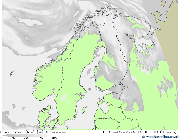 Cloud cover (low) Arpege-eu Fr 03.05.2024 12 UTC