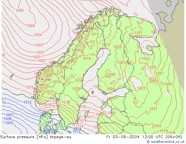 Atmosférický tlak Arpege-eu Pá 03.05.2024 12 UTC