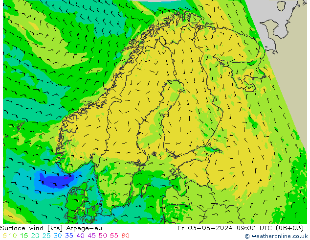 风 10 米 Arpege-eu 星期五 03.05.2024 09 UTC