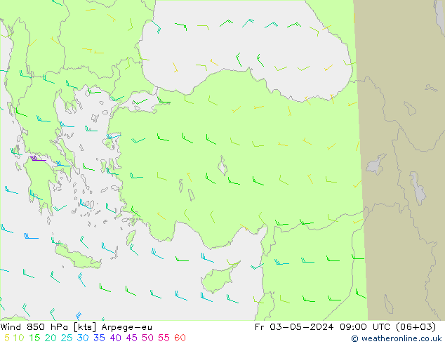 Wind 850 hPa Arpege-eu vr 03.05.2024 09 UTC