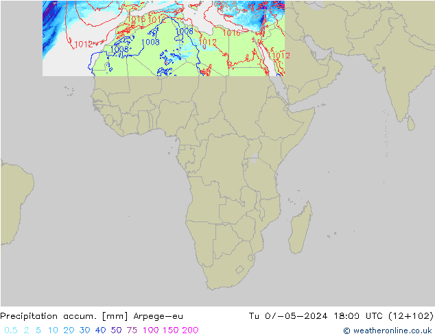 Precipitation accum. Arpege-eu вт 07.05.2024 18 UTC