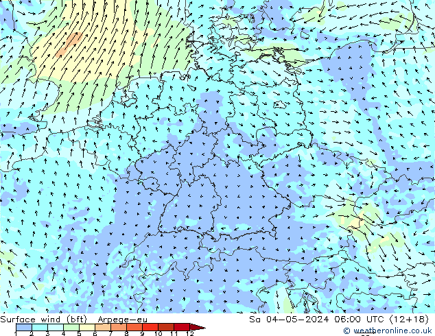 Wind 10 m (bft) Arpege-eu za 04.05.2024 06 UTC