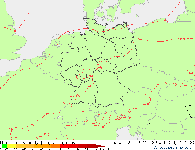 Maks. Rüzgar Hızı Arpege-eu Sa 07.05.2024 18 UTC