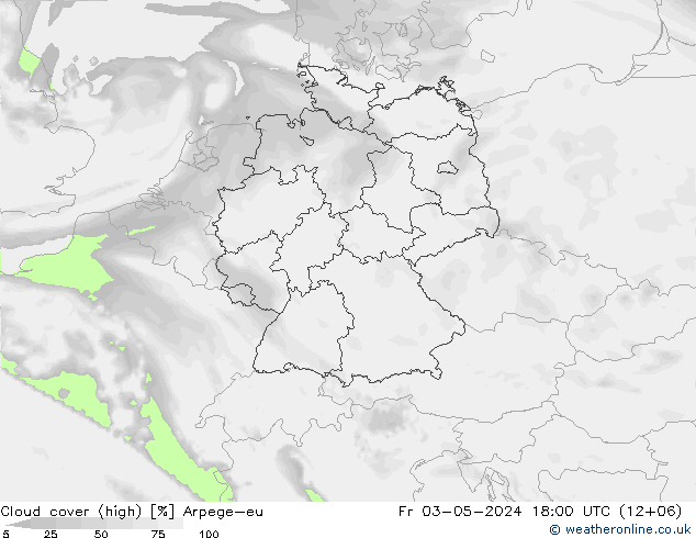 Cloud cover (high) Arpege-eu Fr 03.05.2024 18 UTC