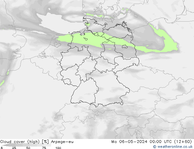 zachmurzenie (wysokie) Arpege-eu pon. 06.05.2024 00 UTC