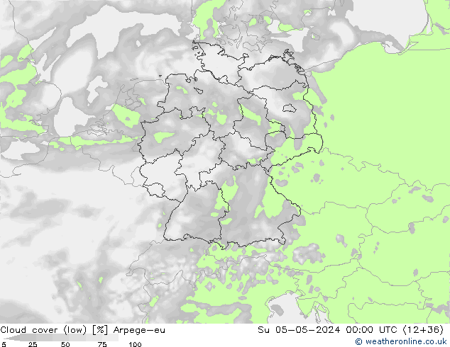 Cloud cover (low) Arpege-eu Su 05.05.2024 00 UTC