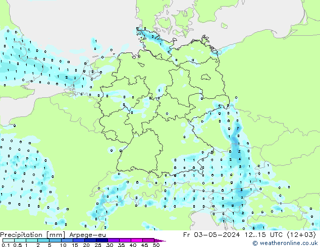 Precipitación Arpege-eu vie 03.05.2024 15 UTC