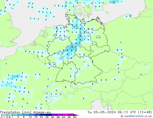 Precipitation Arpege-eu Su 05.05.2024 12 UTC