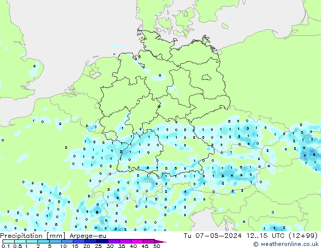 Precipitation Arpege-eu Tu 07.05.2024 15 UTC