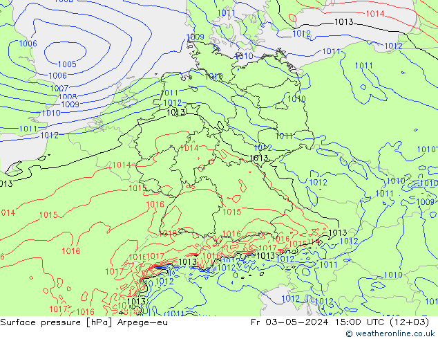 Presión superficial Arpege-eu vie 03.05.2024 15 UTC