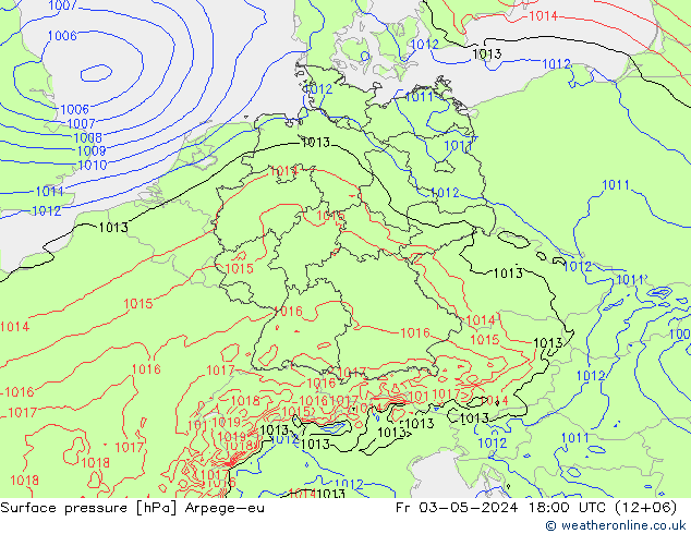 Pressione al suolo Arpege-eu ven 03.05.2024 18 UTC
