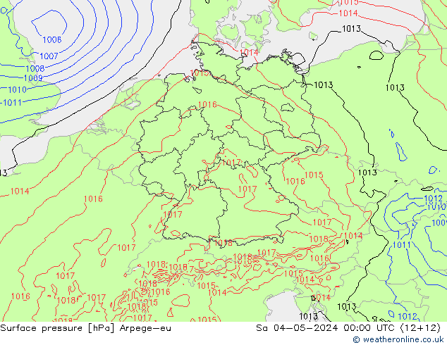 Pressione al suolo Arpege-eu sab 04.05.2024 00 UTC