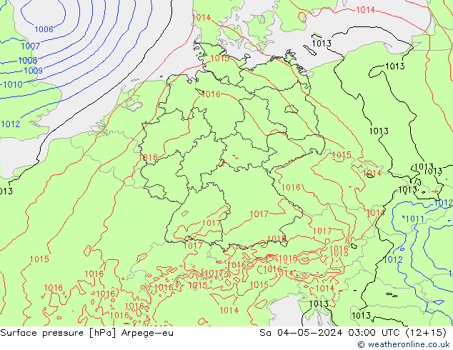 Presión superficial Arpege-eu sáb 04.05.2024 03 UTC