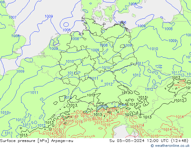 Atmosférický tlak Arpege-eu Ne 05.05.2024 12 UTC