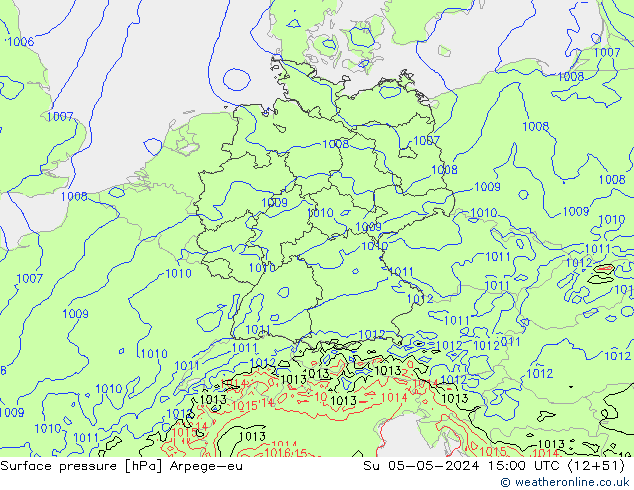 pressão do solo Arpege-eu Dom 05.05.2024 15 UTC