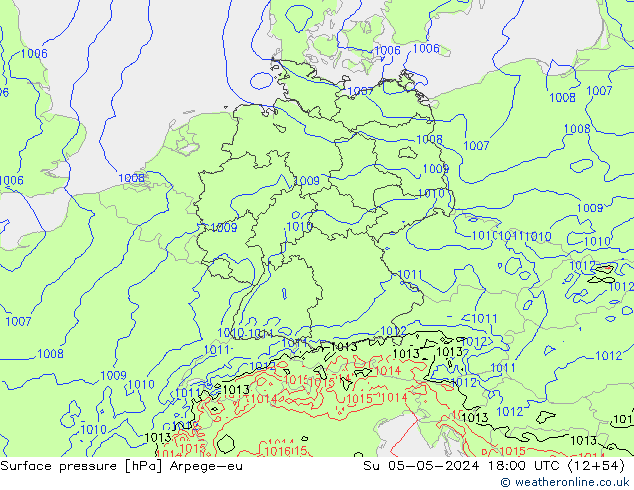Atmosférický tlak Arpege-eu Ne 05.05.2024 18 UTC