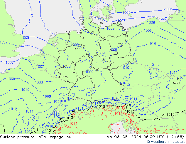 Surface pressure Arpege-eu Mo 06.05.2024 06 UTC