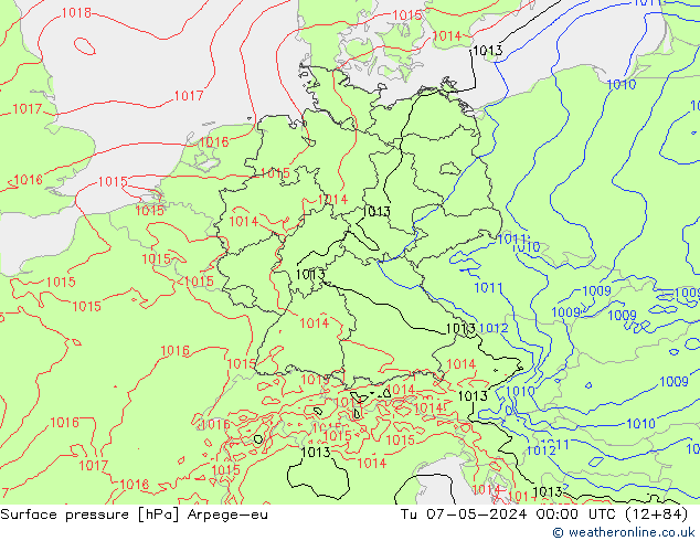 Surface pressure Arpege-eu Tu 07.05.2024 00 UTC