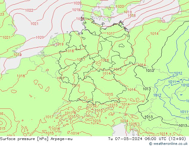 Surface pressure Arpege-eu Tu 07.05.2024 06 UTC