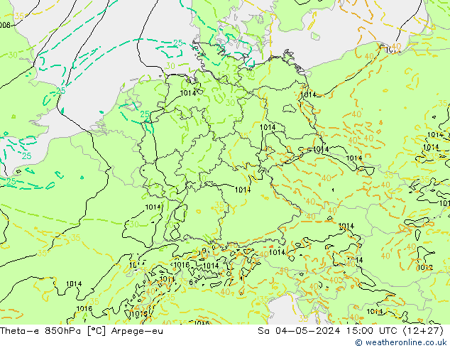 Theta-e 850hPa Arpege-eu sam 04.05.2024 15 UTC