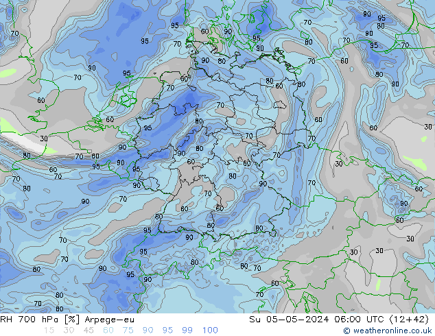 RH 700 hPa Arpege-eu Su 05.05.2024 06 UTC