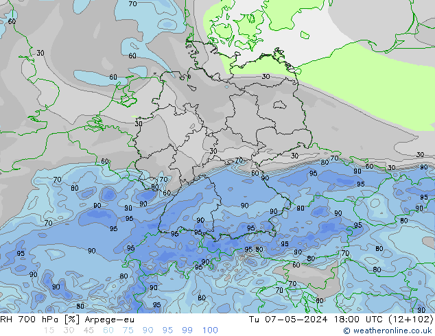 Humedad rel. 700hPa Arpege-eu mar 07.05.2024 18 UTC