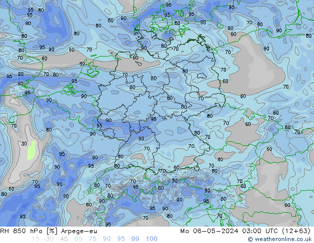 RH 850 hPa Arpege-eu Po 06.05.2024 03 UTC