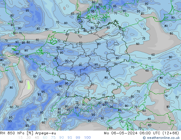 RH 850 гПа Arpege-eu пн 06.05.2024 06 UTC