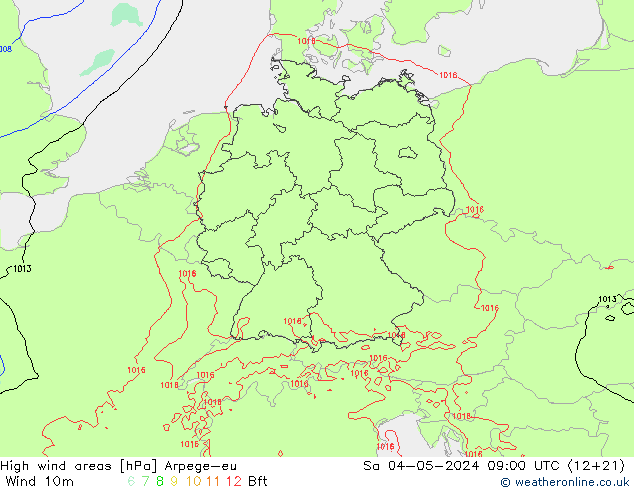 High wind areas Arpege-eu Sa 04.05.2024 09 UTC