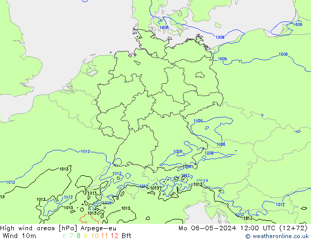 High wind areas Arpege-eu пн 06.05.2024 12 UTC