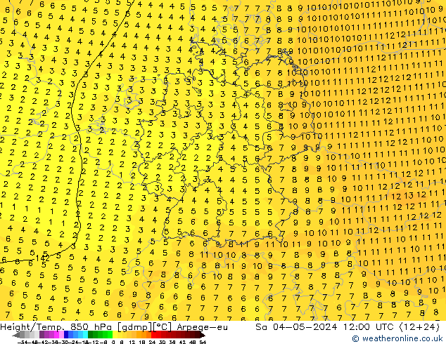 Height/Temp. 850 hPa Arpege-eu Sa 04.05.2024 12 UTC