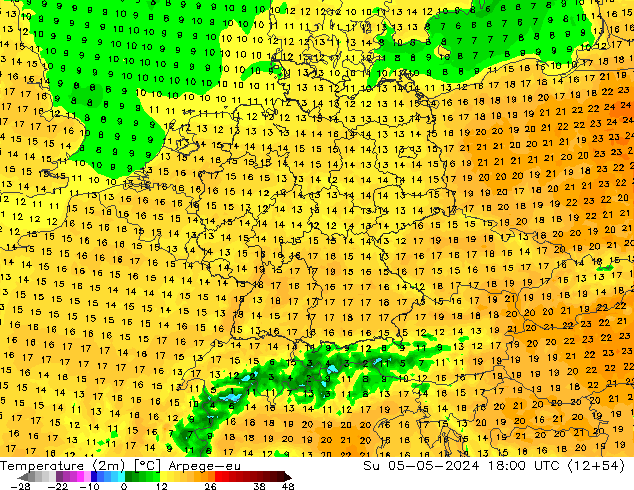 Temperature (2m) Arpege-eu Su 05.05.2024 18 UTC