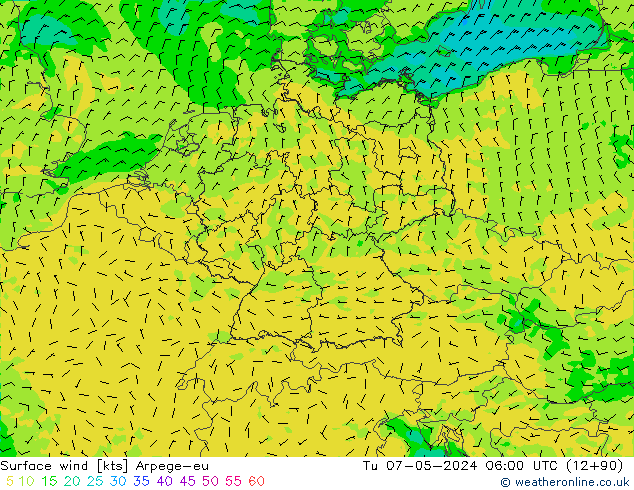 Surface wind Arpege-eu Tu 07.05.2024 06 UTC