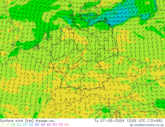 Rüzgar 10 m Arpege-eu Sa 07.05.2024 12 UTC
