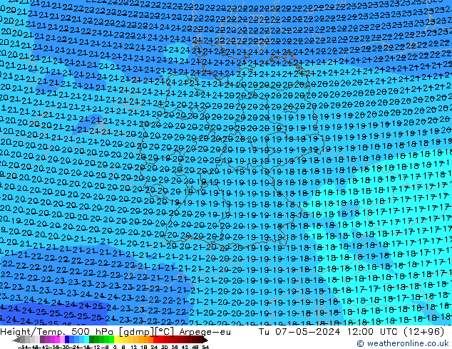 Height/Temp. 500 hPa Arpege-eu Tu 07.05.2024 12 UTC