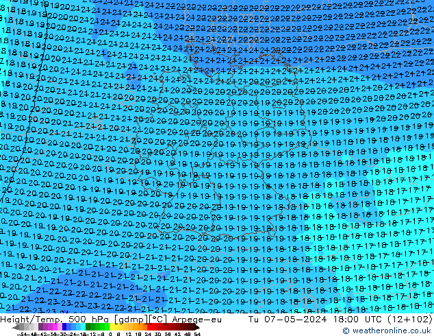 Geop./Temp. 500 hPa Arpege-eu mar 07.05.2024 18 UTC