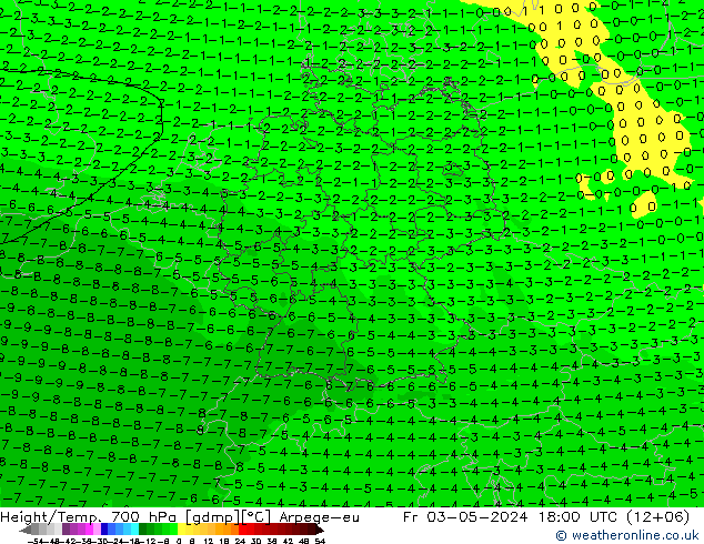 Height/Temp. 700 hPa Arpege-eu Fr 03.05.2024 18 UTC