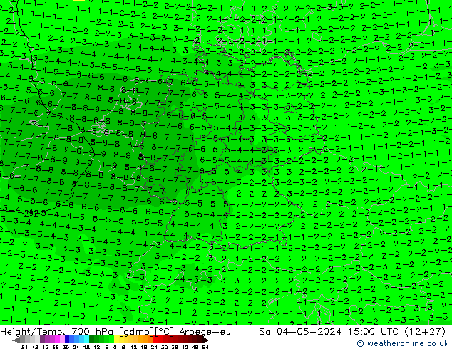 Height/Temp. 700 hPa Arpege-eu Sáb 04.05.2024 15 UTC