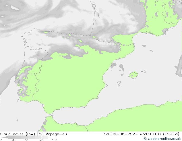 Cloud cover (low) Arpege-eu Sa 04.05.2024 06 UTC