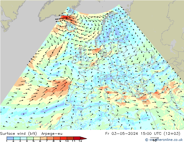 Surface wind (bft) Arpege-eu Fr 03.05.2024 15 UTC