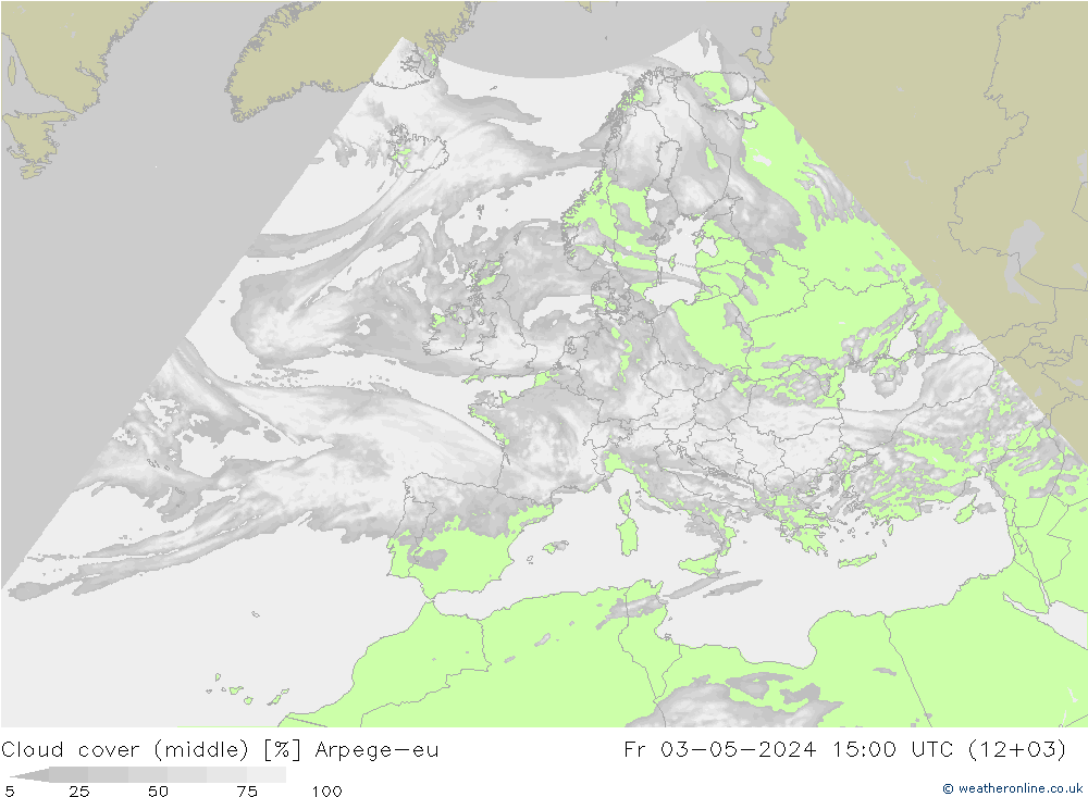 Cloud cover (middle) Arpege-eu Fr 03.05.2024 15 UTC