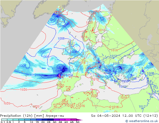 Precipitação (12h) Arpege-eu Sáb 04.05.2024 00 UTC