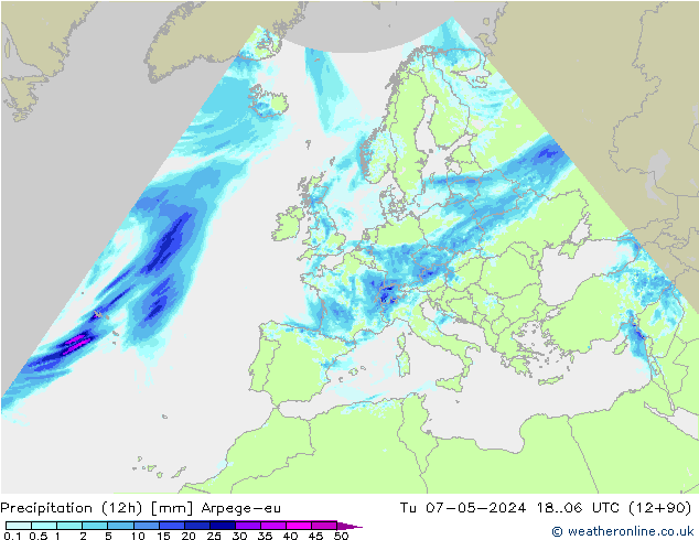 Yağış (12h) Arpege-eu Sa 07.05.2024 06 UTC