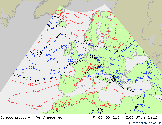 Presión superficial Arpege-eu vie 03.05.2024 15 UTC