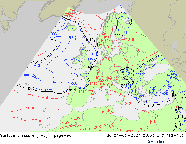 Pressione al suolo Arpege-eu sab 04.05.2024 06 UTC