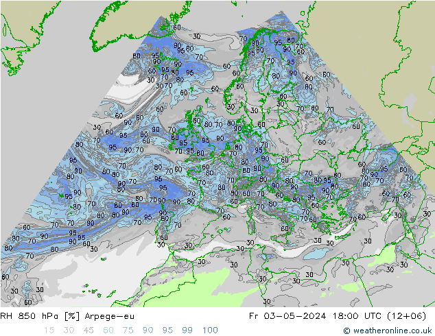 RH 850 hPa Arpege-eu Fr 03.05.2024 18 UTC