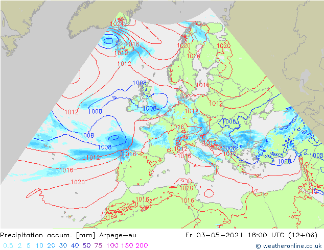 Precipitation accum. Arpege-eu Fr 03.05.2024 18 UTC