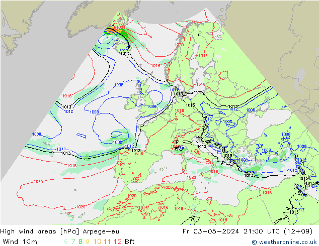 High wind areas Arpege-eu  03.05.2024 21 UTC