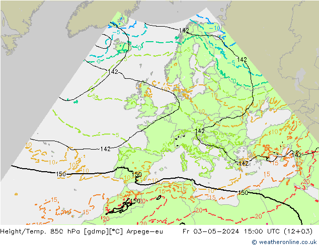 Hoogte/Temp. 850 hPa Arpege-eu vr 03.05.2024 15 UTC
