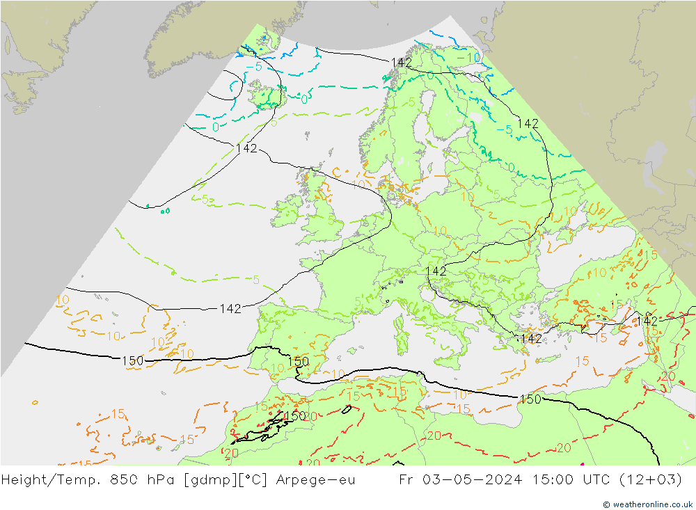 Height/Temp. 850 hPa Arpege-eu  03.05.2024 15 UTC